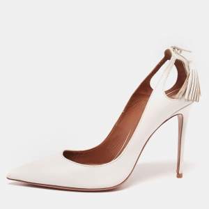 Pre Owned Aquazzura White Leather Forever Marilyn Pumps Size 39.5