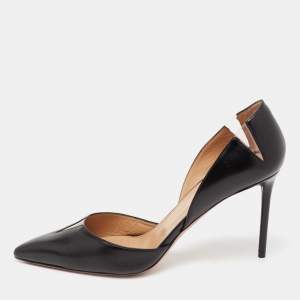 Pre Owned Aquazzura Black Leather And PVC Pointed Toe Sharp Pumps Size 39