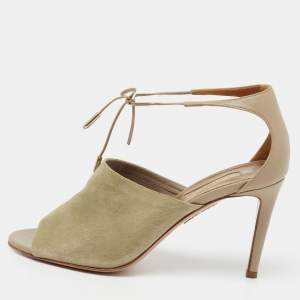 Pre Owned Aquazzura Khaki Green Suede Ankle Tie Sandals Size 36