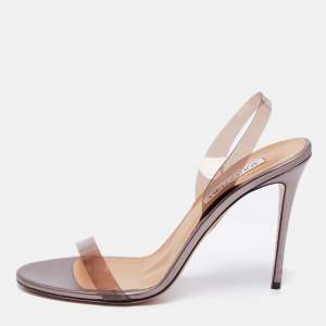 Pre Owned Aquazzura Metallic Brown Leather and PVC Open Toe Slingback Sandals Size 41