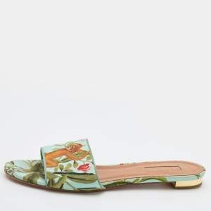Pre Owned Aquazzura Multicolor Brocade Fabric Slides Sandals Size 39