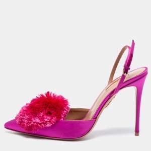 Pre Owned Aquazzura Purple Satin Powder Puff Slingback Sandals Size 41