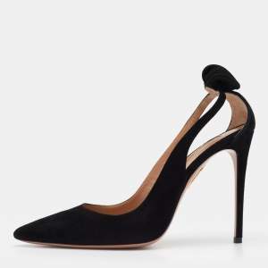 Pre Owned Aquazzura Black Suede Bow Tie Pumps Size 39.5