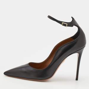 Pre Owned Aquazzura Black Leather Ankle Strap Pumps Size 40