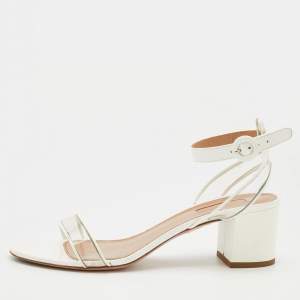 Aquazzura White/Transparent Patent Leather And PVC Ankle Strap Sandals Size 39.5