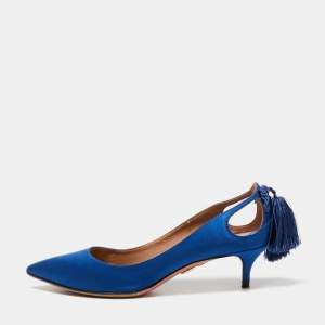 Pre Owned Aquazzura Royal Blue Satin Forever Marilyn Pumps Size 37