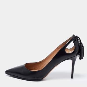 Pre Owned Aquazzura Black Leather Forever Marilyn Pumps Size 39