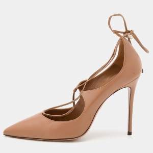 Pre Owned Aquazzura Beige Leather Tango Curvy Lace Up Pumps Size 39