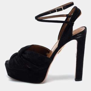 Pre Owned Aquazzura Black Suede Ankle Strap Sandals Size 38