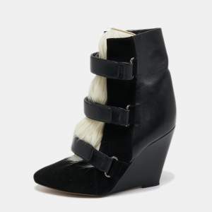 Pre Owned Aquazzura Black Leather and Suede Wedge Ankle Boots Size 40