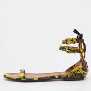 Aquazzura Multicolor Python Ankle Strap Flat Sandals Size 38