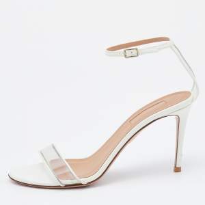 Pre Owned Aquazzura White Leather and PVC Ankle Strap Sandals Size 37.5