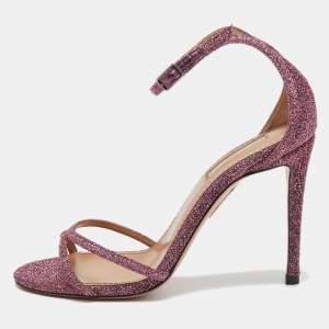 Pre Owned Aquazzura Pink Glitter Fabric Ankle Strap Sandals Size 36