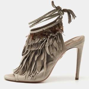 Pre Owned Aquazzura Grey Suede So Pocahontas Sandals Size 39