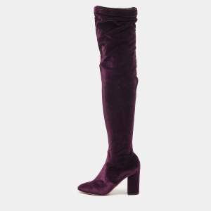Pre Owned Aquazzura Purple Velvet So Me Knee High Boots Size 38