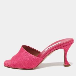 Pre Owned Aquazzura Pink Raffia Slide Sandals Size 39