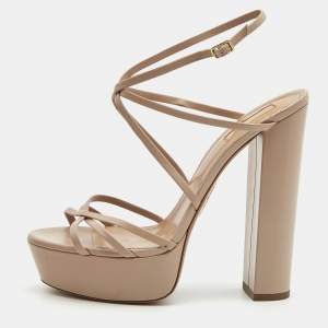Pre Owned Aquazzura Beige Leather Strappy Platform Sandals Size 41