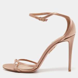 Pre Owned Aquazzura Pink Satin Purist Ankle Strap Sandals Size 41 