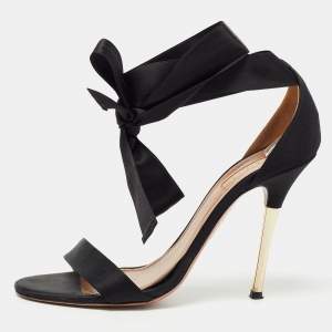 Pre Owned Aquazzura Black Satin Ankle Wrap Sandals Size 39