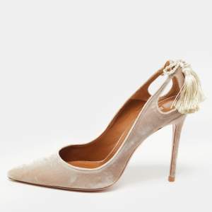 Pre Owned Aquazzura Grey Velvet Forever Marilyn Pumps Size 39