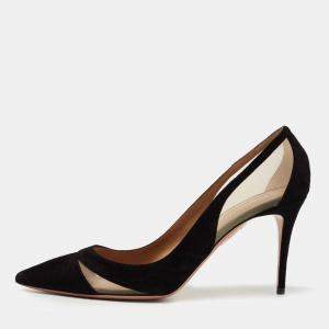 Pre Owned Aquazzura Black Suede And Mesh Savoy Pumps Size 41