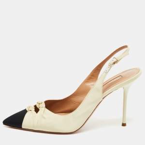 Aquazzura White/Black Canvas Cap Toe Slingback Pumps Size 38 