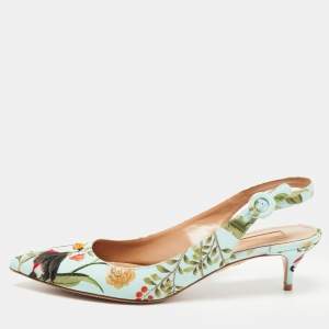 Aquazzura Multicolor Printed Fabric Slingback Pumps Size 41