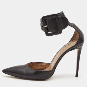 Pre Owned Aquazzura Black Leather Casablanca Ankle Cuff Pumps Size 40