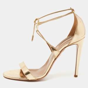 Pre Owned Aquazzura Gold Leather  Linda Ankle Strap Sandals Size 40