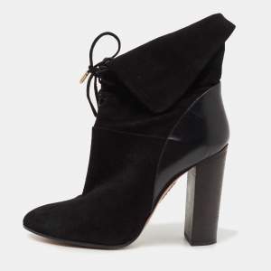 Pre Owned Aquazzura Black Leather and Suede Ankle Boots Size 38 
