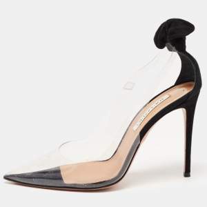 Aquazzura Black Suede and PVC Bow Tie Plexi Pumps Size 39