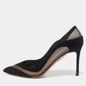 Aquazzura Black Suede and Mesh Dalia Pumps Size 38