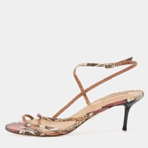 Pre Owned Aquazzura Multicolor Python Embossed Leather Carolyne Strappy Sandals Size 38