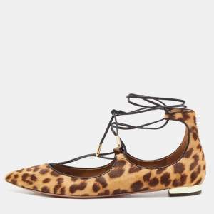 Pre Owned Aquazzura Two Tone Leopard Print Calf Hair Christy Ballet Flats Size 38