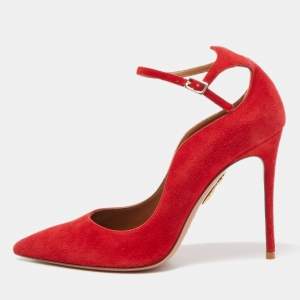 Pre Owned Aquazzura Red Suede Dolce Vita Pumps Size 38