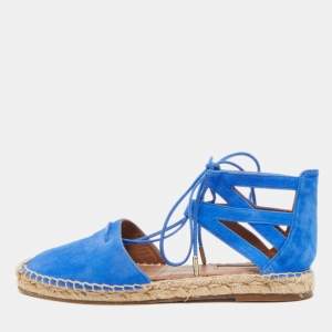 Aquazzura Blue Suede Belgravia Espadrille Flats Size 36.5 