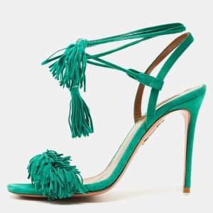 Pre Owned Aquazzura Green Suede Wild Thing Ankle Wrap Sandals Size 36