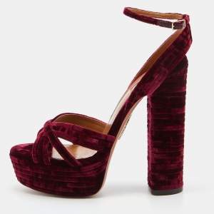 Aquazzura Burgundy Velvet Sundance Platform Sandals Size 39
