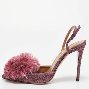 Pre Owned Aquazzura Pink Lurex Fabric Powder Puff Slingback Pumps Size 38