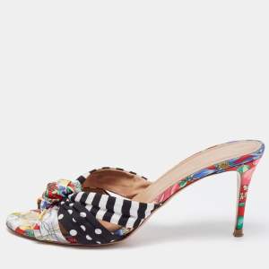 Pre Owned Aquazzura x Racil Multicolor Printed Fabric Slide Sandals Size 39