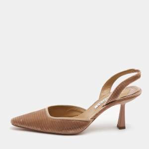 Pre Owned Aquazzura Beige Velvet Pointed Toe Slingback Pumps Size 37
