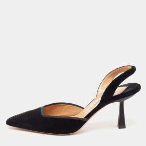 Pre Owned Aquazzura Black Velvet So Nude Slingback Pumps Size 37.5