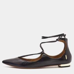 Pre Owned Aquazzura Black Leather Christy Ballet Flats Size 39