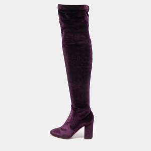 Pre Owned Aquazzura Purple Velvet So Me Over The Knee Boots Size 38.5