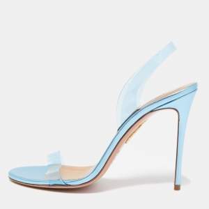 Pre Owned Aquazzura Metallic Blue Leather Perfect Kiss Sandals Size 40