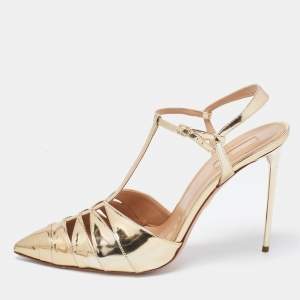 Pre Owned Aquazzura Gold Leather Panthere Pumps Size 41.5