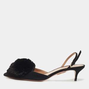 Aquazzura Black Suede Powder Puff Slingback Pumps Size 39