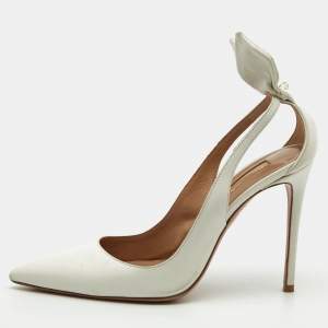 Pre Owned  Aquazzura White Leather Bow Tie Pumps Size 37 