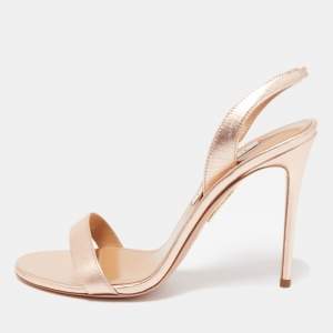 Pre Owned Aquazzura Rose Metallic Gold Leather Slingback Sandals Size 38