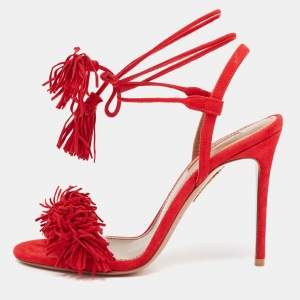Pre Owned Aquazzura Red Suede Wild Thing Sandals Size 36